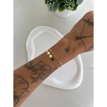 PULSEIRA DUPLA MEDALHA DOURADA