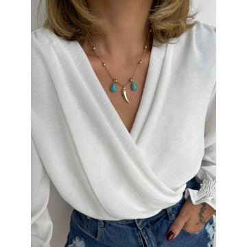 COLAR BOHO TURQUESA DOURADO