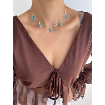 CHOKER GOTAS TURQUESA PRATA