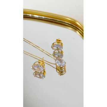 CONJUNTO GOTA CRISTAL DOURADO