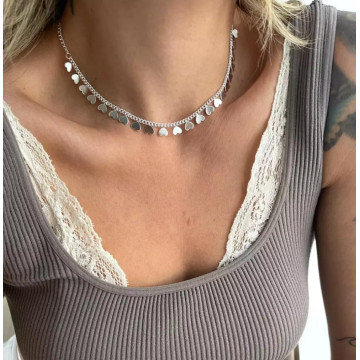 CHOKER CORAÇÕES FOLHEADA PRATA